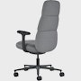 Rear angle view of a high-back Asari chair by Herman Miller in dark grey with height adjustable arms.