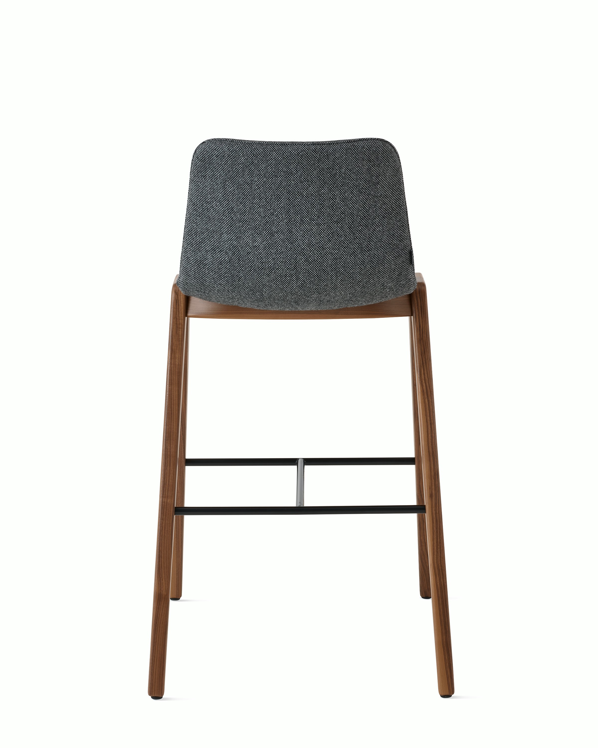 White sweep of Viv wood chair with dark grey fabric and 4 leg walnut base