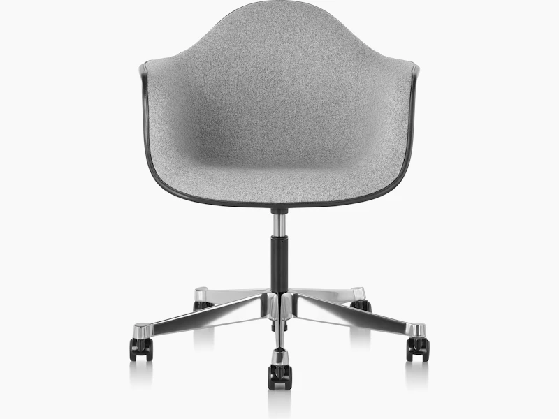 Eames Task Chair upholstered with Noble Grey in Elephant Grey Fiberglass, Front View