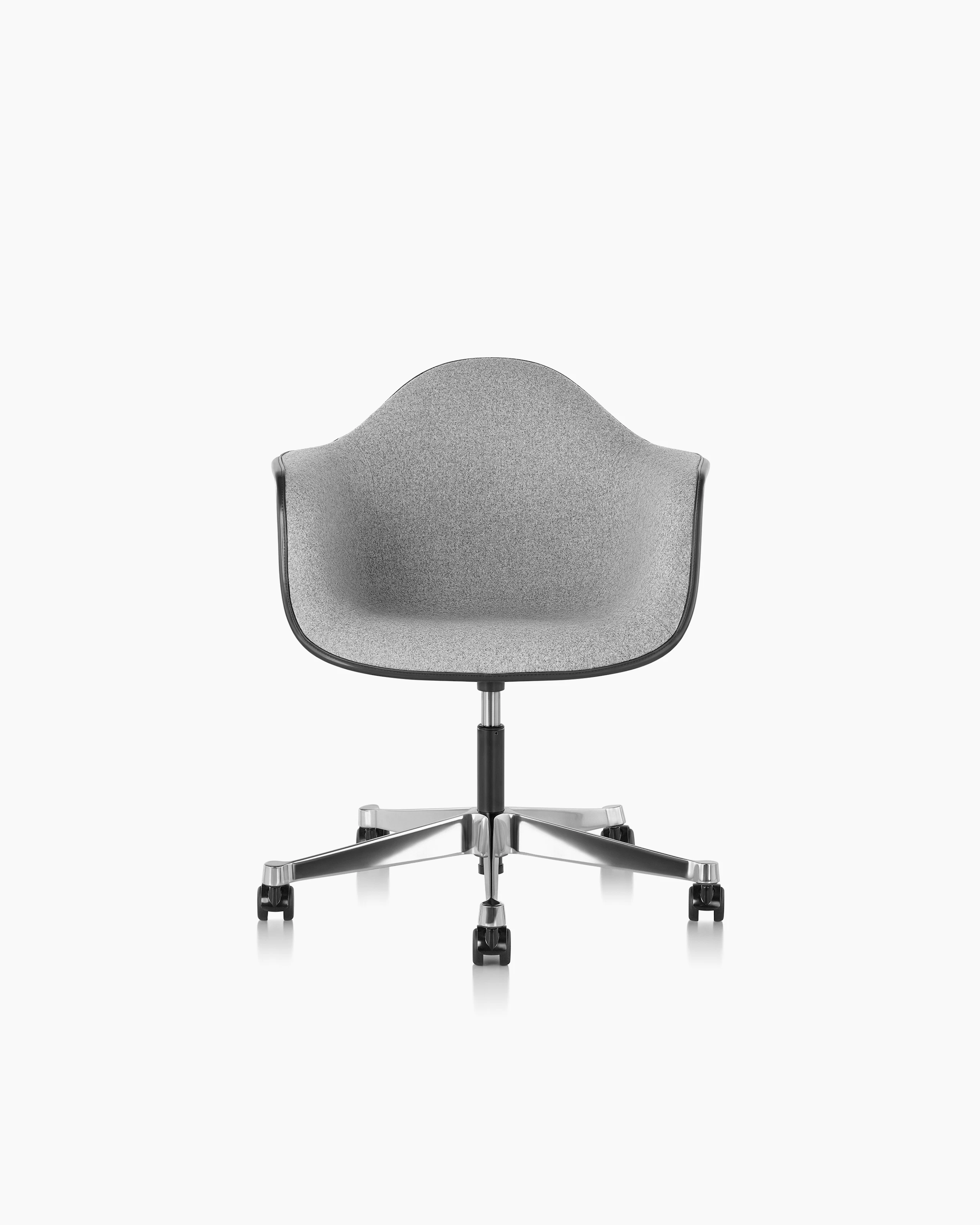 Eames Task Chair upholstered with Noble Grey in Elephant Grey Fiberglass, Front View