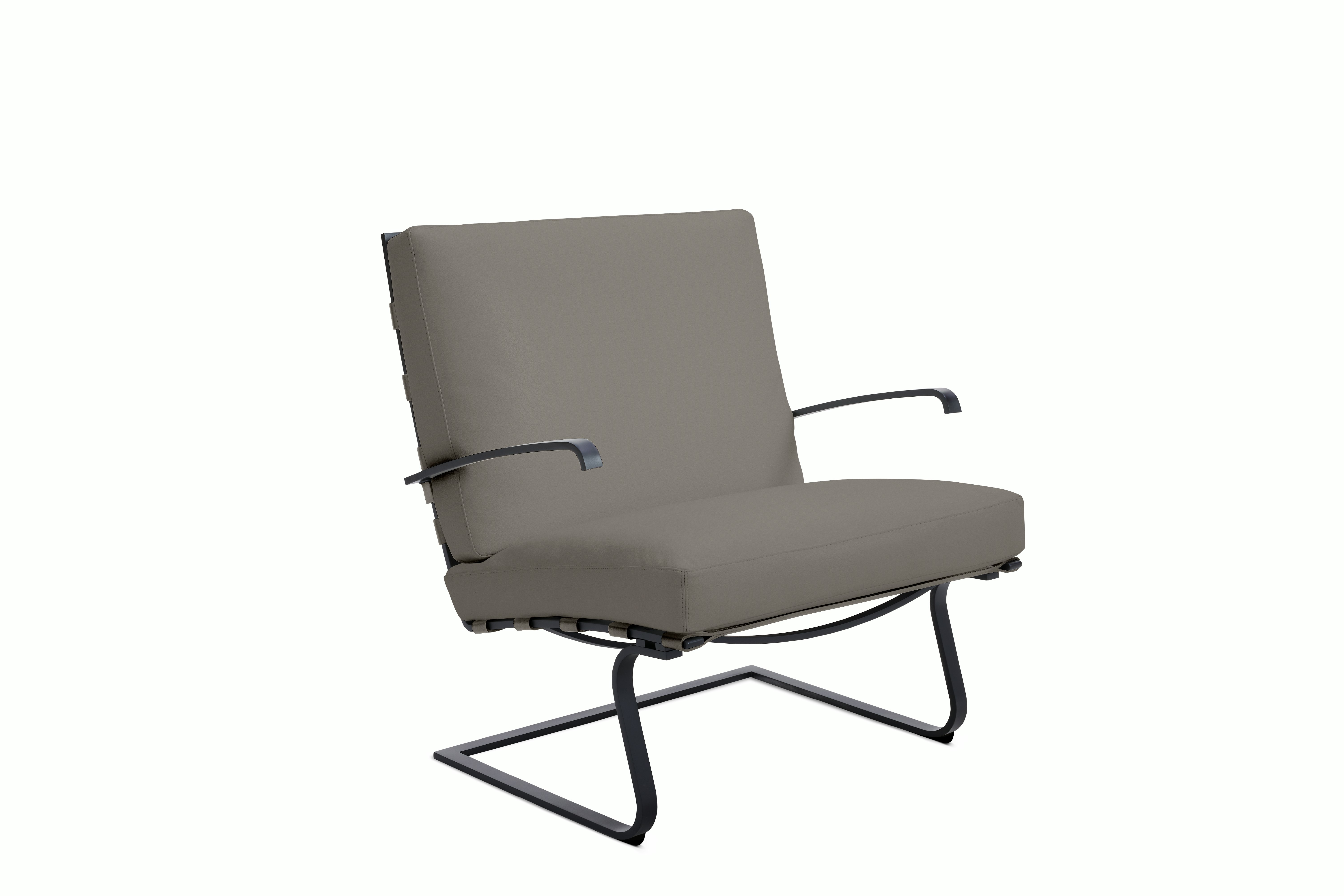 Tugendhat Chair in Acqua Leather,  Aquitania with belting in Acqua Leather,  Aquitania and black frame