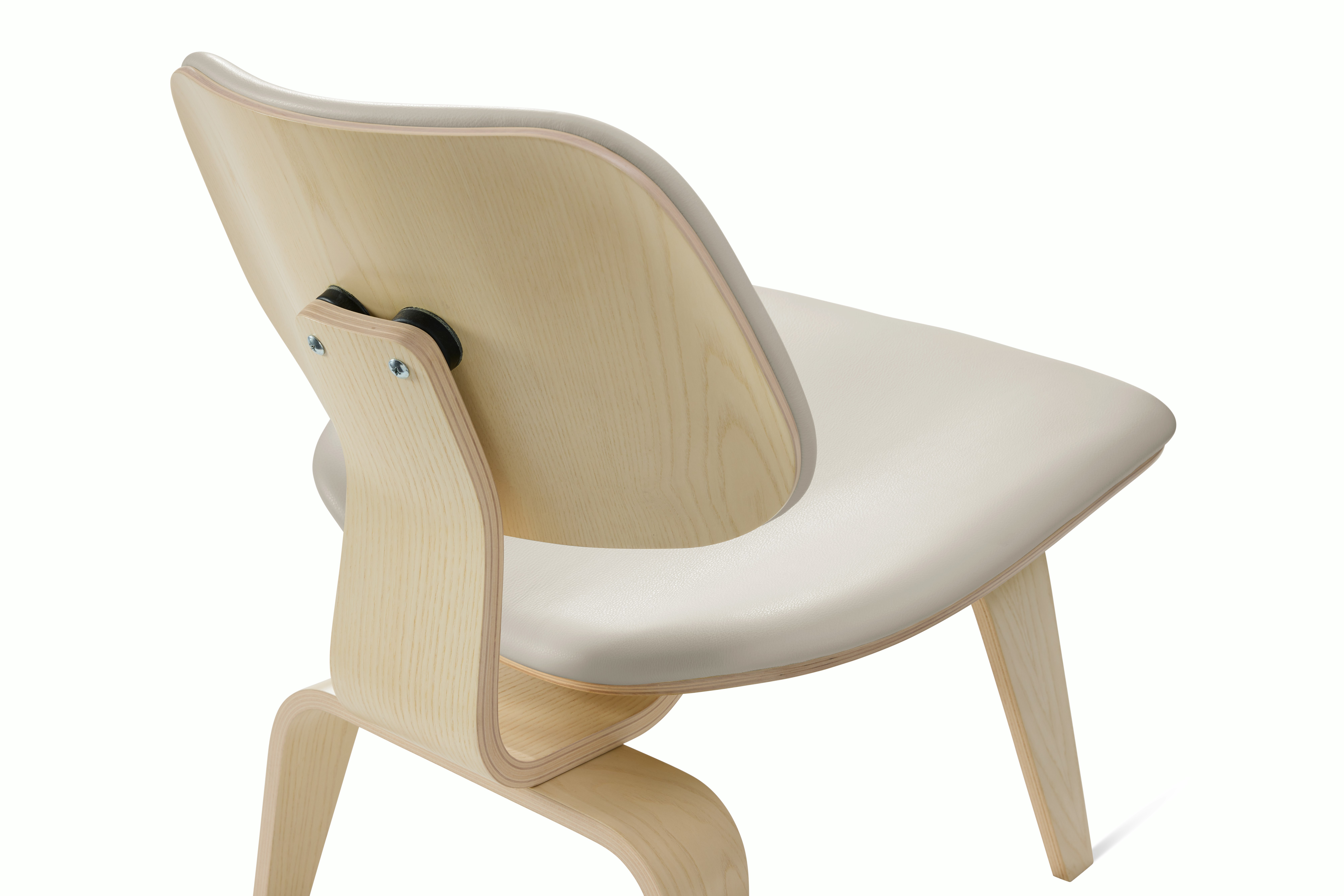 Eames Molded Plywood Lounge Chair Wood Base (LCW) - Upholstered,  White Ash,  Prone Leather,  Lotus