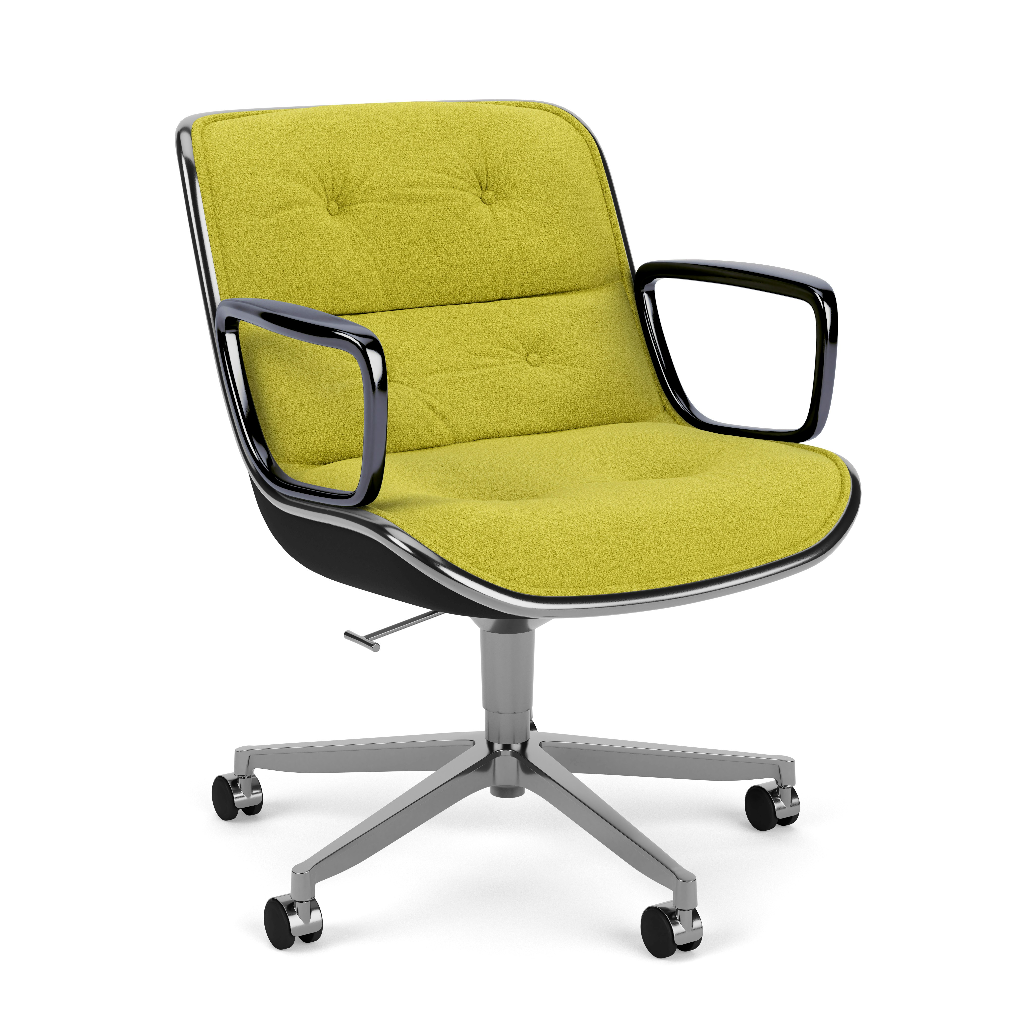 Pollock Executive Armchair - 5 Star, Polished Aluminum, Knoll Boucle,  Chartreuse