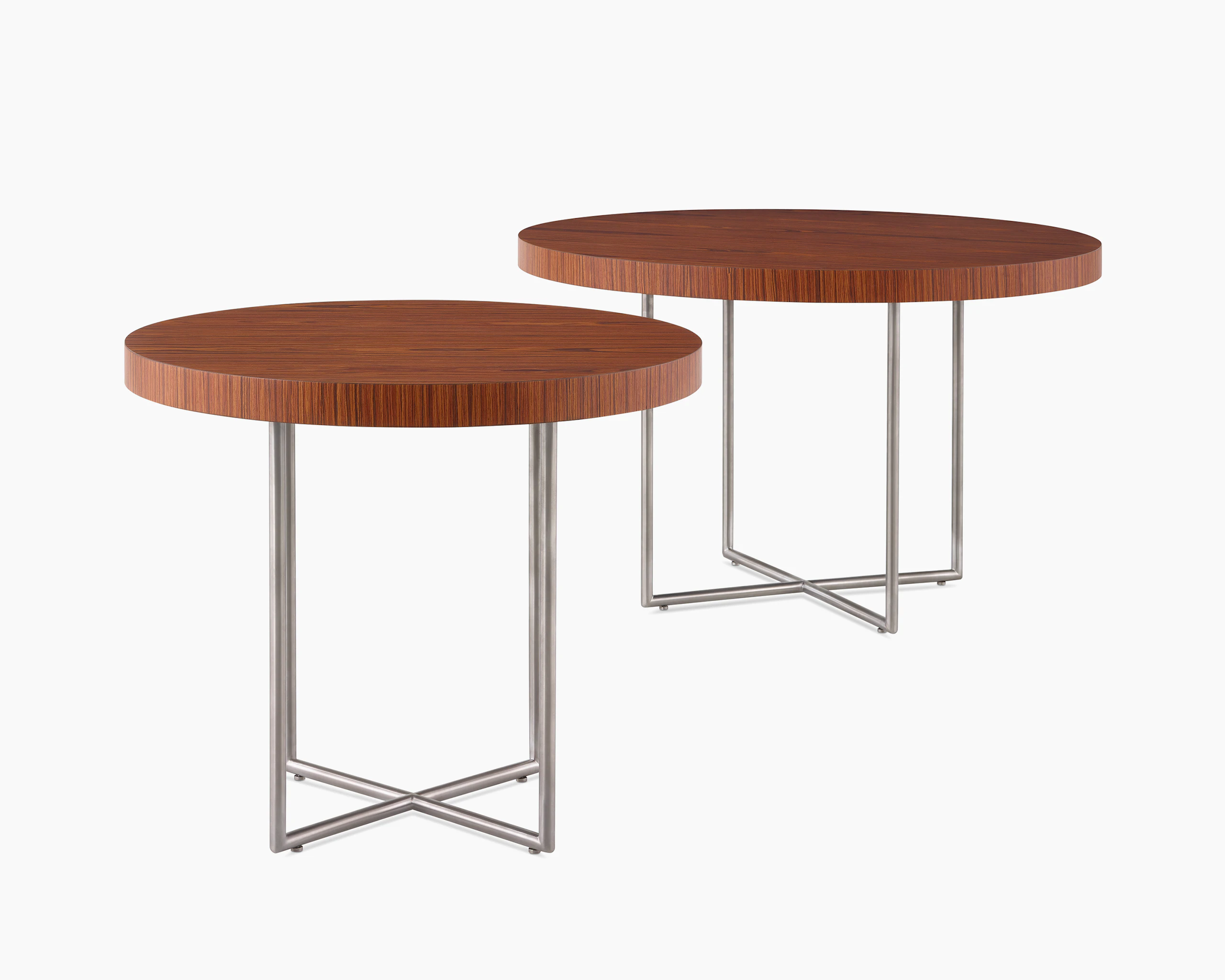 Two Domino Tables with wood tops and metal bases.