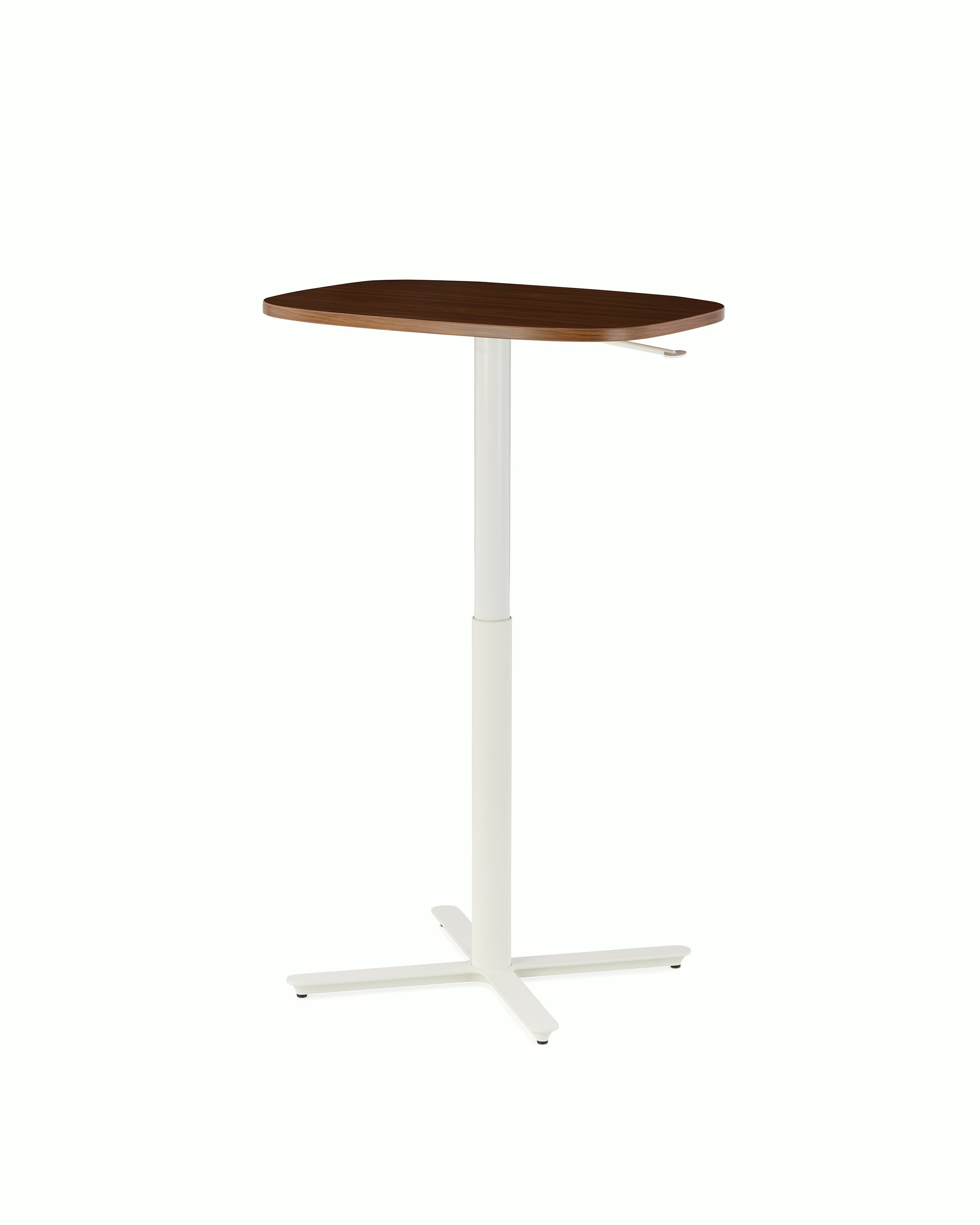 Large Passport Work Table with walnut surface and white base on glide.