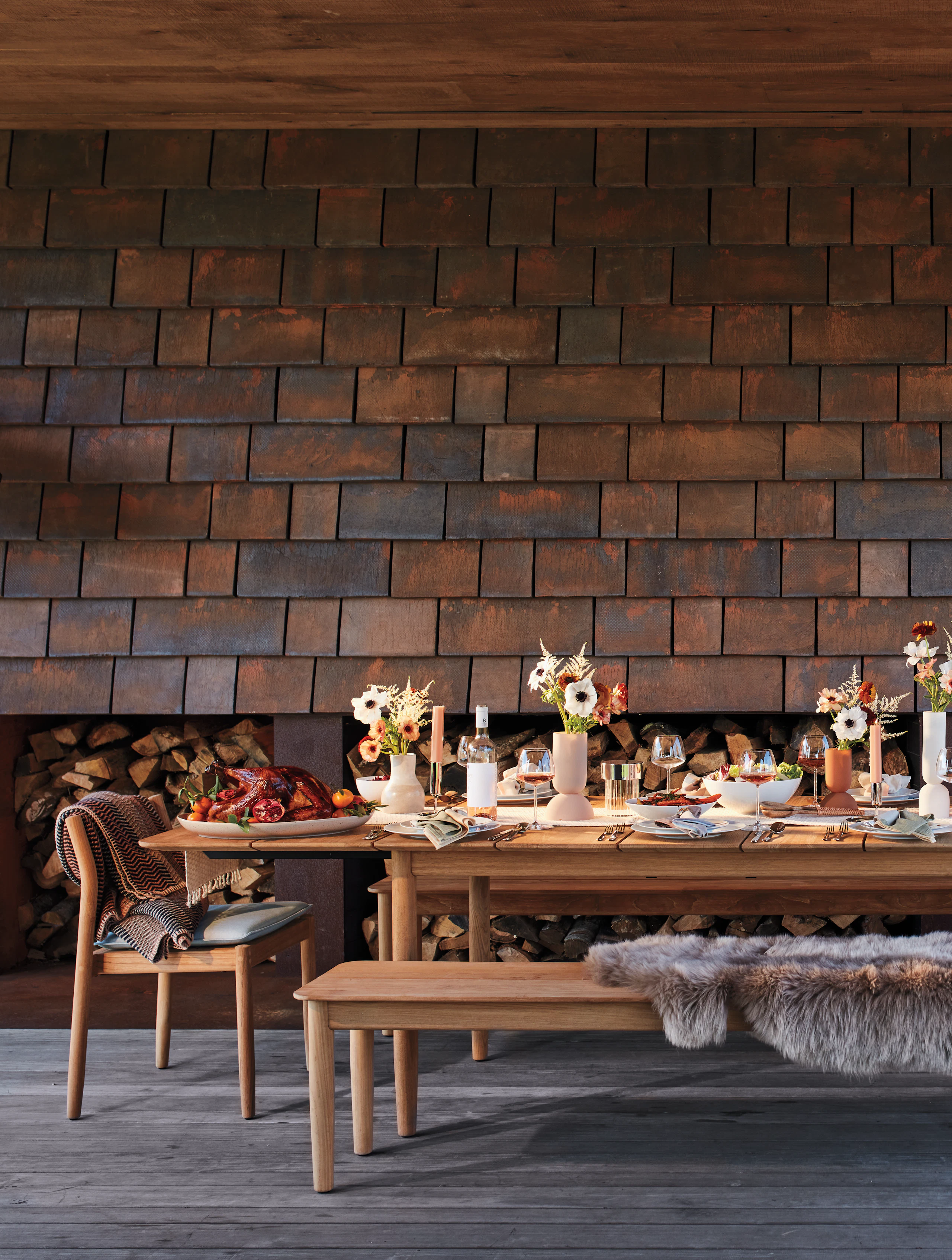 Terassi Dining Table with Thanksgiving dinner setup