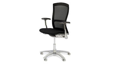 A front 3/4 view of a black Life chair on a white background
