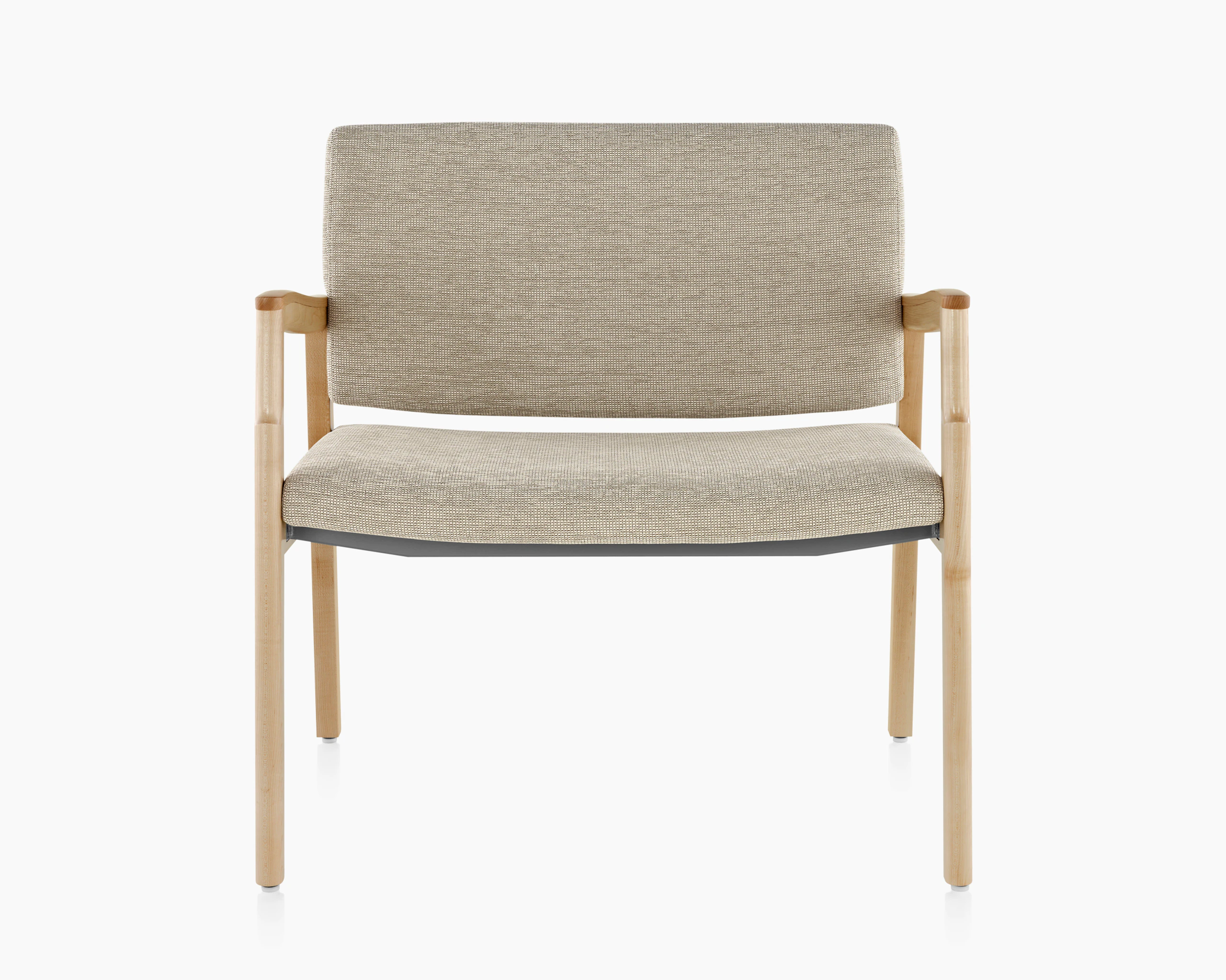A Monarch Plus Chair in tan textile with solid hardwood frame and wood arm caps.