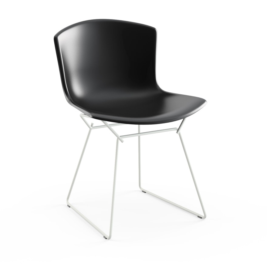 Bertoia Molded Shell Side Chair, Black Shell, White Frame