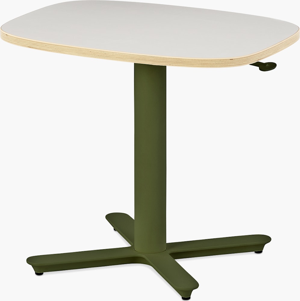Small Passport Work table with white top, olive base and glides