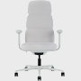 Front view of a high-back Asari chair by Herman Miller in light grey with height adjustable arms.