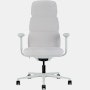 Front view of a high-back Asari chair by Herman Miller in light grey with height adjustable arms.