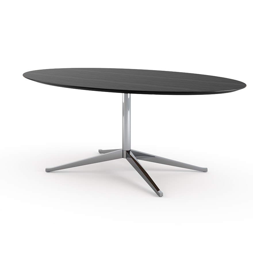 Florence Knoll Table Desk - Oval, 78", Ebonized Oak, Polished Chrome