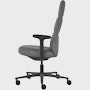 Side view of a high-back Asari chair by Herman Miller in dark grey with height adjustable arms.