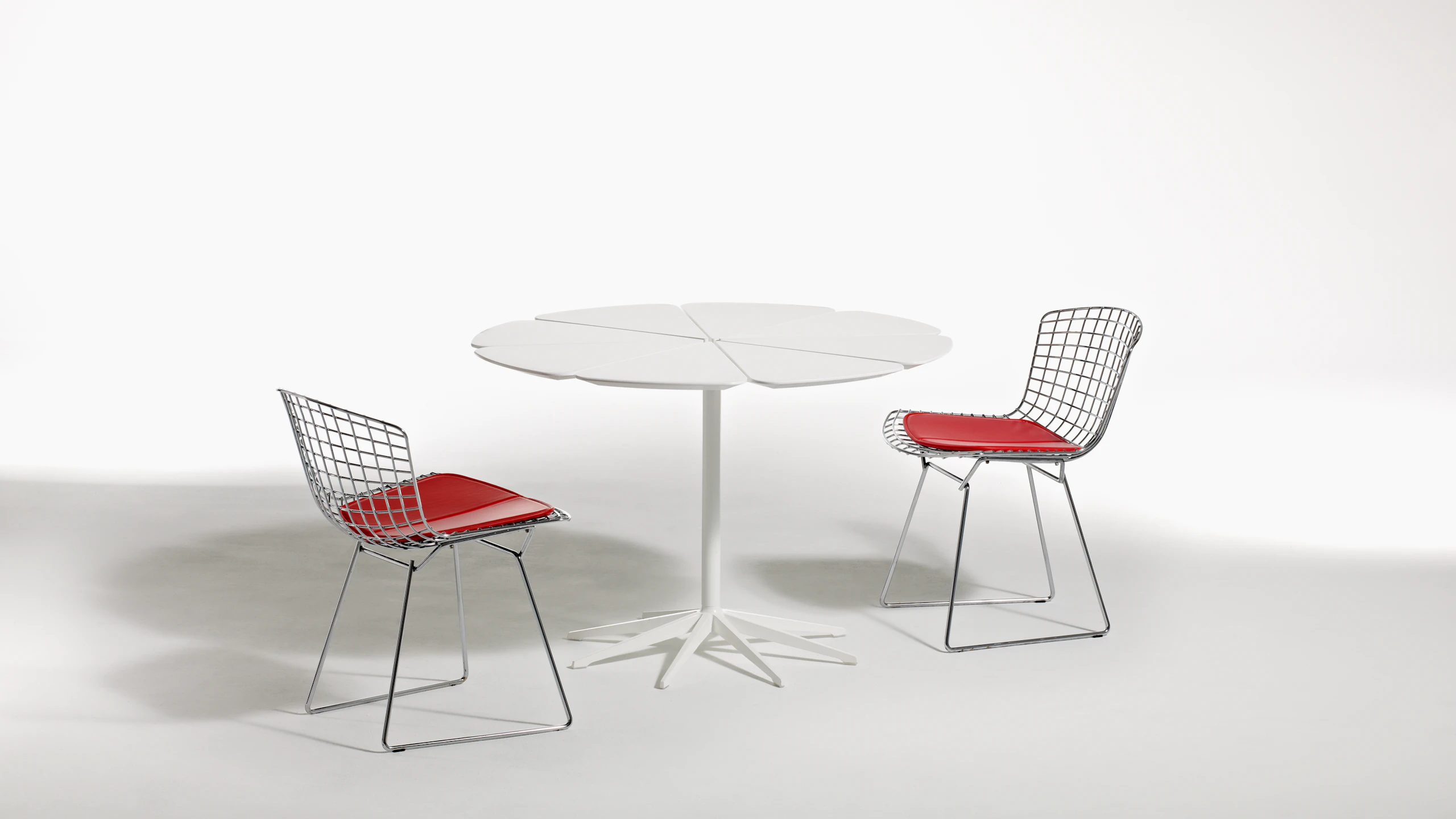 Petal Dining Table, Bertoia Side Chair