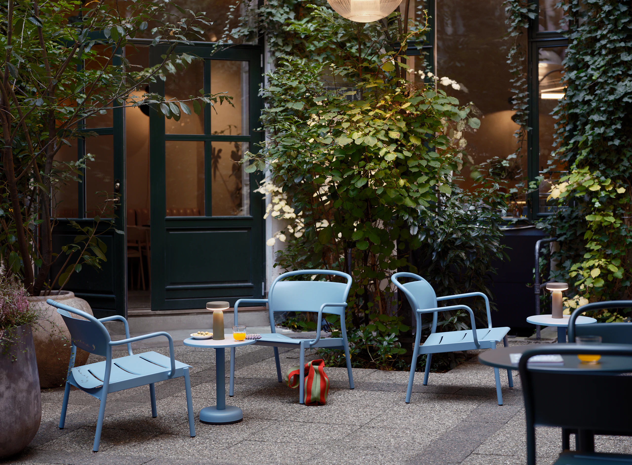 Linear Steel Lounge Chair in Pale Blue