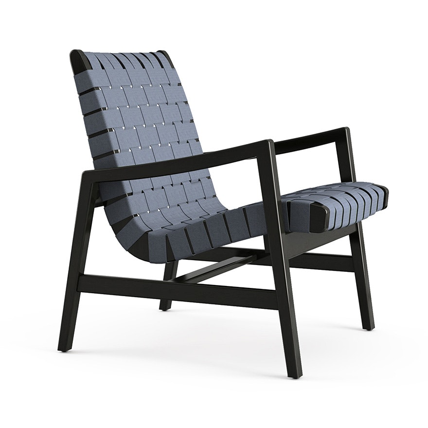 Risom Lounge Chair - Arm, Steel Blue Cotton, Ebonized Maple