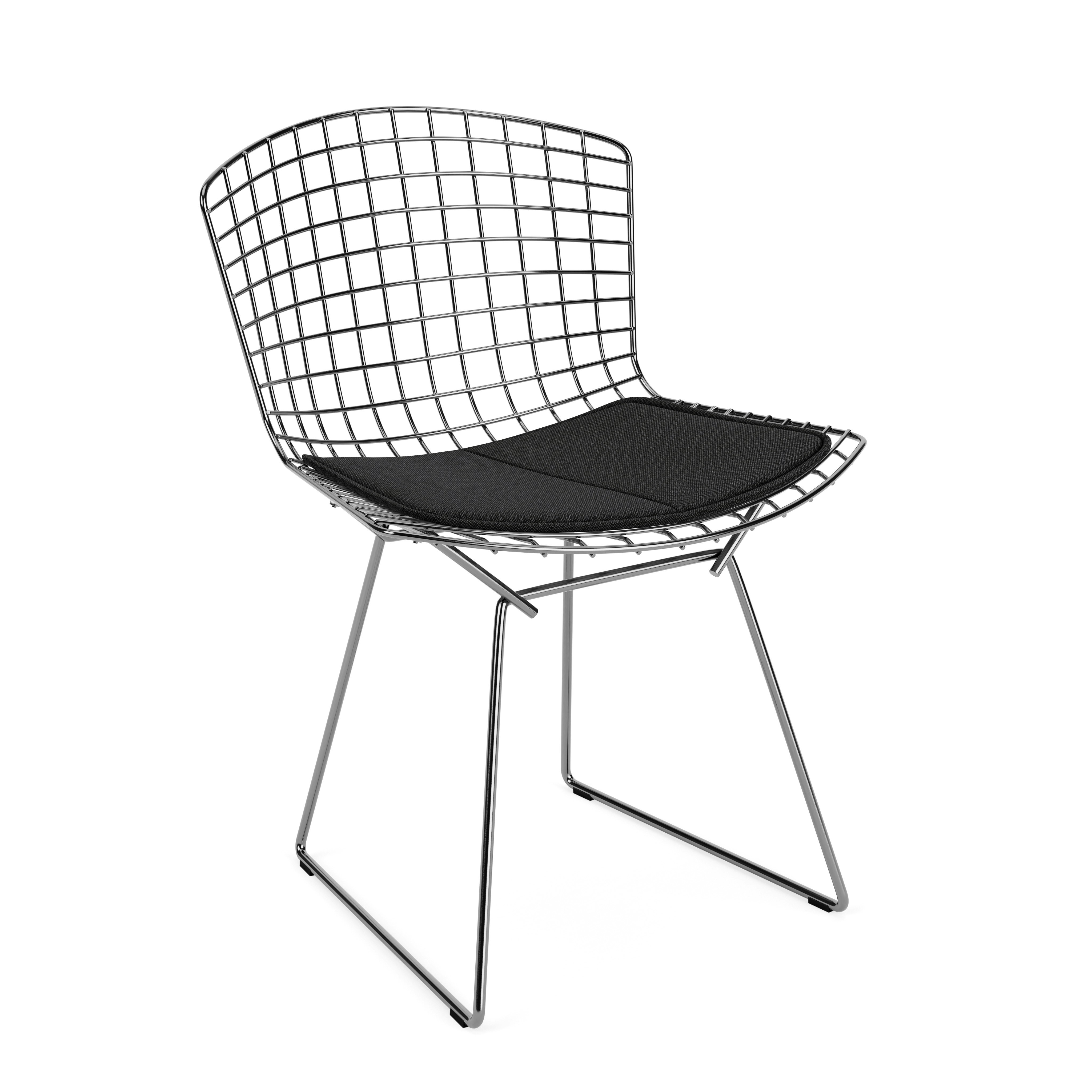 Bertoia Side Chair- Seat Pad, Polished Chrome, Hourglass, Caviar
