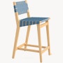 Risom Stool - Counter Height, Maple, Polished Aluminum, Steel Blue Cotton