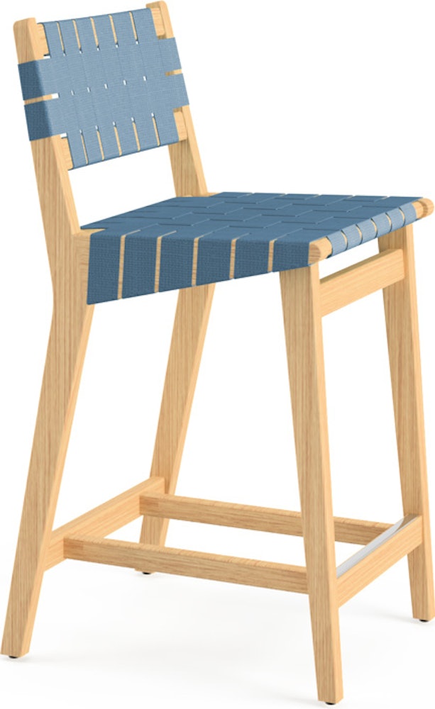 Risom Stool - Counter Height, Maple, Polished Aluminum, Steel Blue Cotton