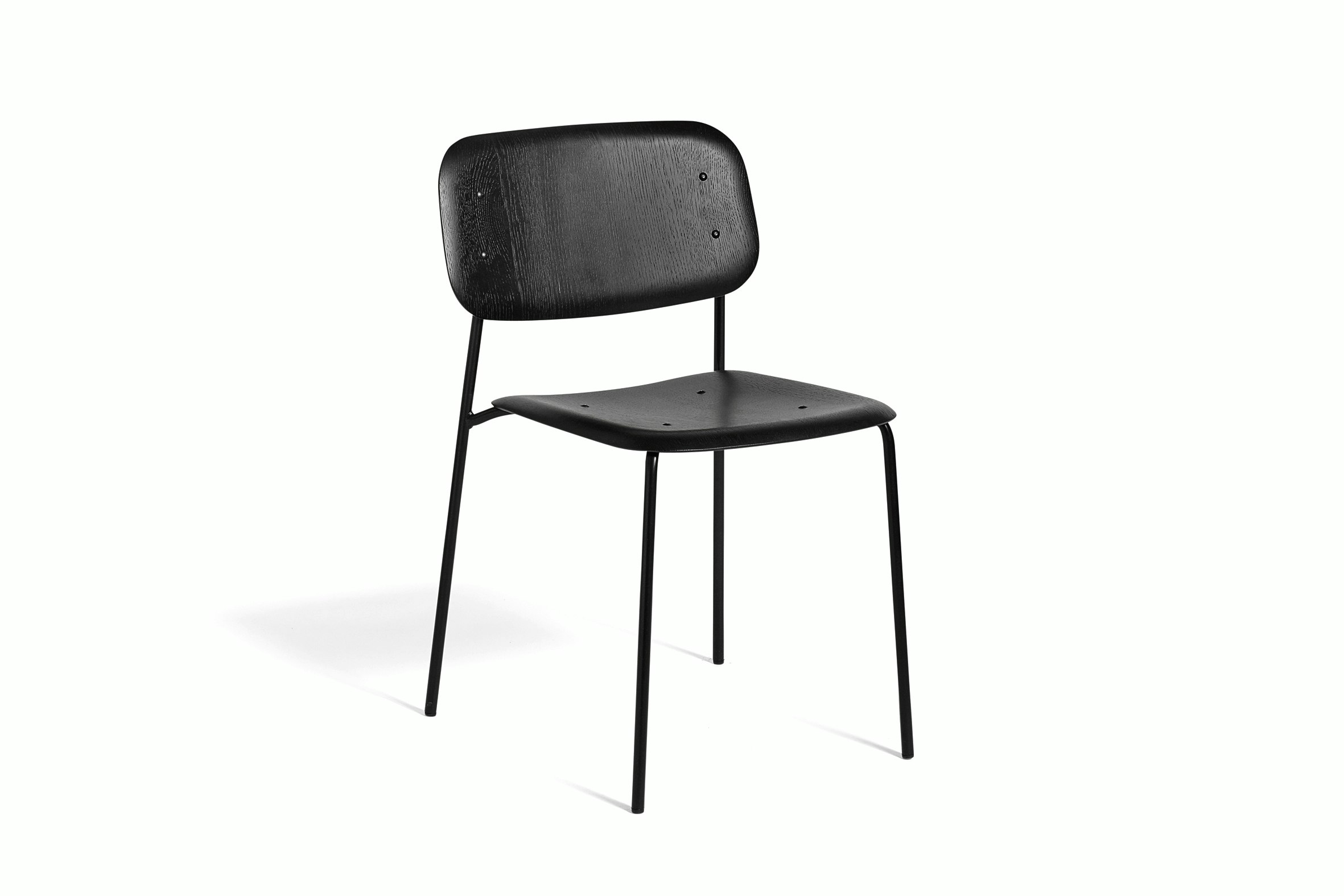 Black Soft Edge Chair, viewed from the side.