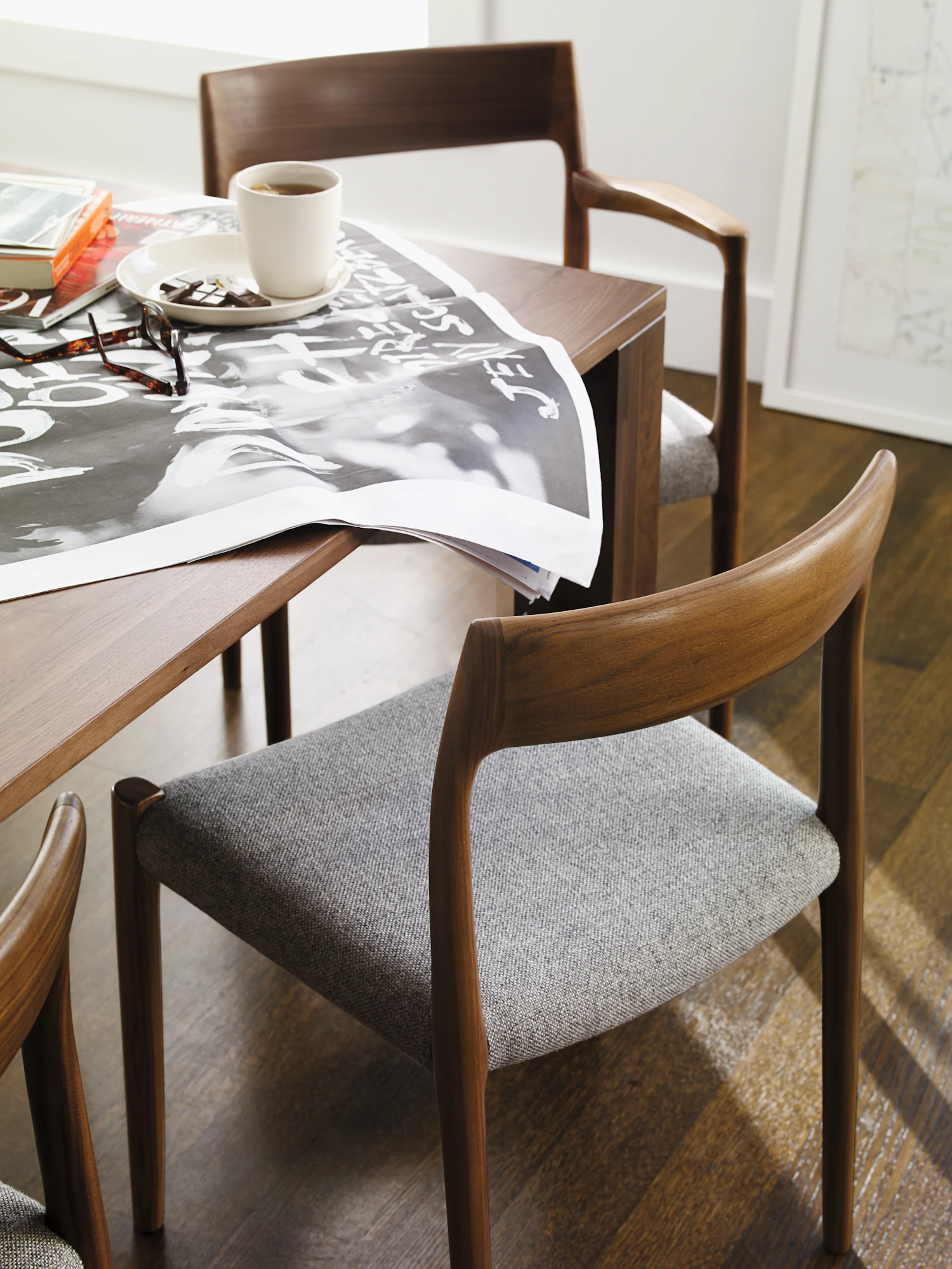 Moller Model 57 armchair with ivory leather seat and walnut frame