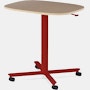 Large Passport Work Table with light woodgrain surface and red base on casters.