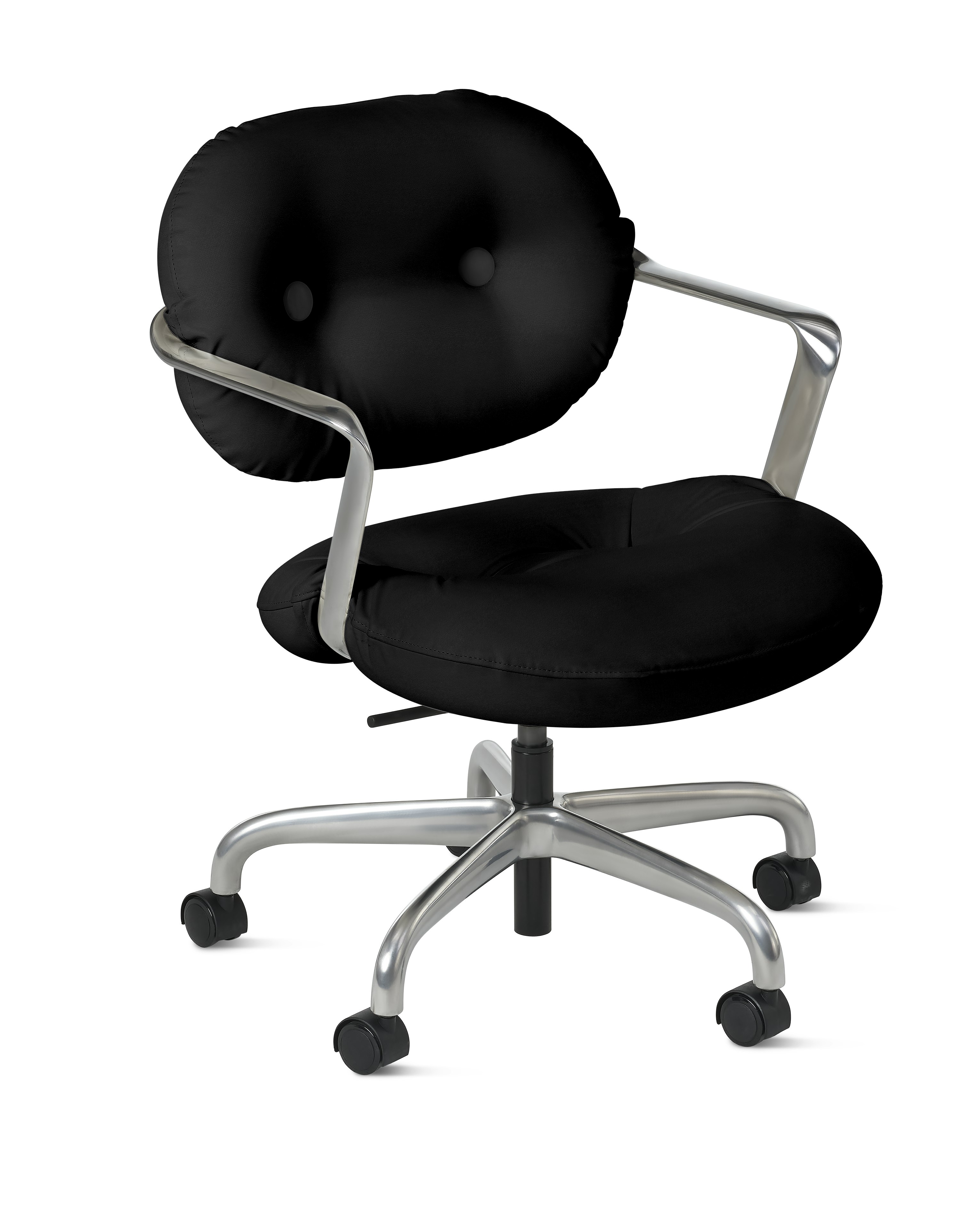 Morrison Hannah Task Chair - With Arms,  Amalfi Leather,  Black,  Half Polished Aluminum,  Soft Caster FSC Certified