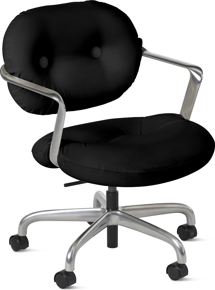 Morrison Hannah Task Chair - With Arms,  Amalfi Leather,  Black,  Half Polished Aluminum,  Soft Caster FSC Certified