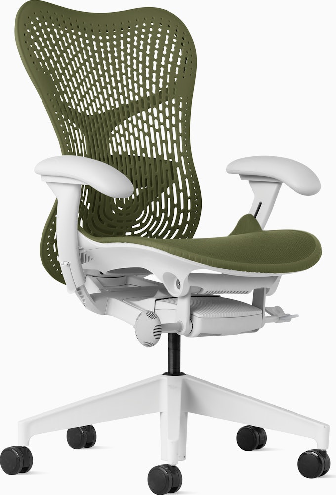 Mirra 2 chair in Alpine with Olive Triflex Suspension and Fixed Seat