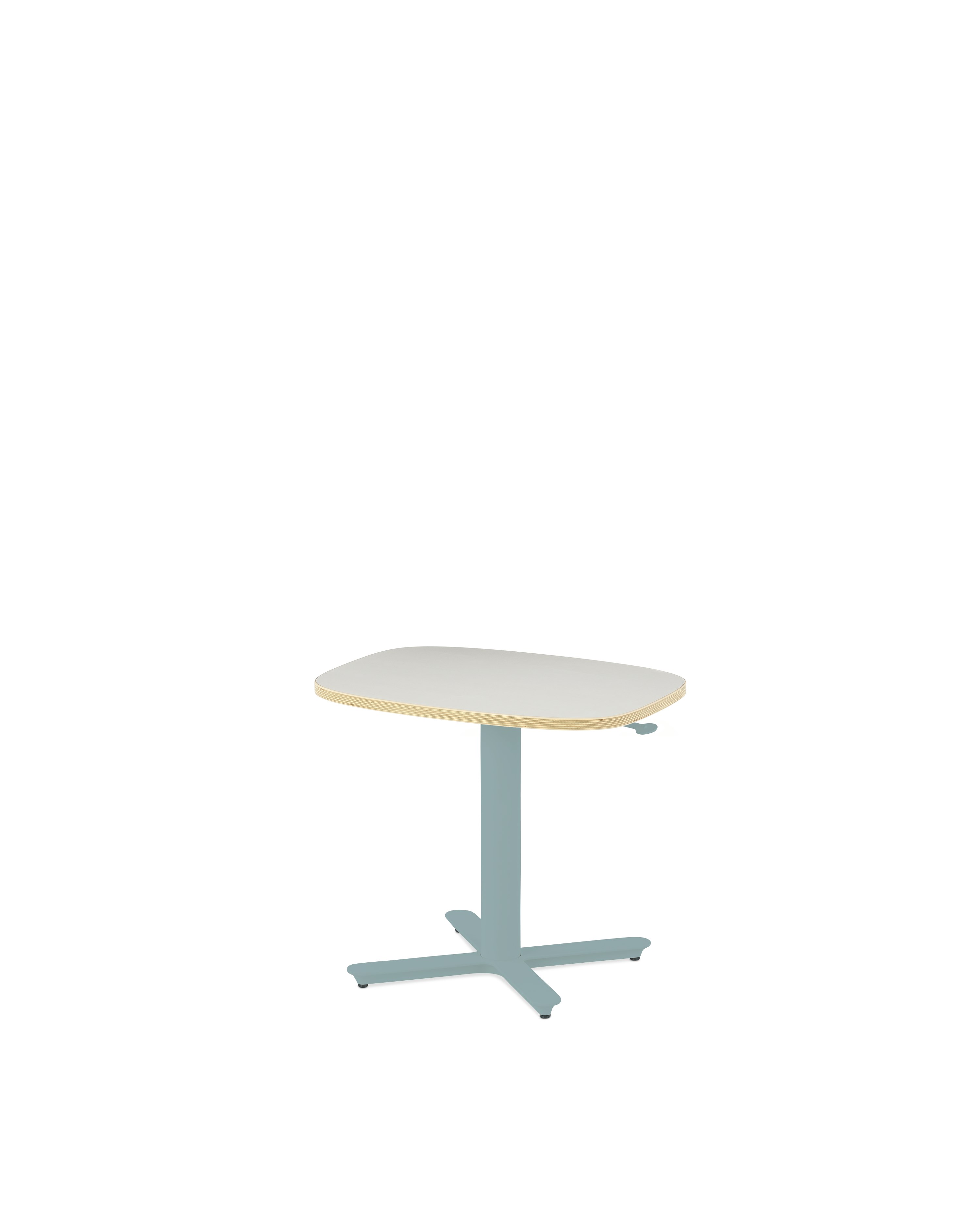 Small Passport Work table with white top, light blue base and glides