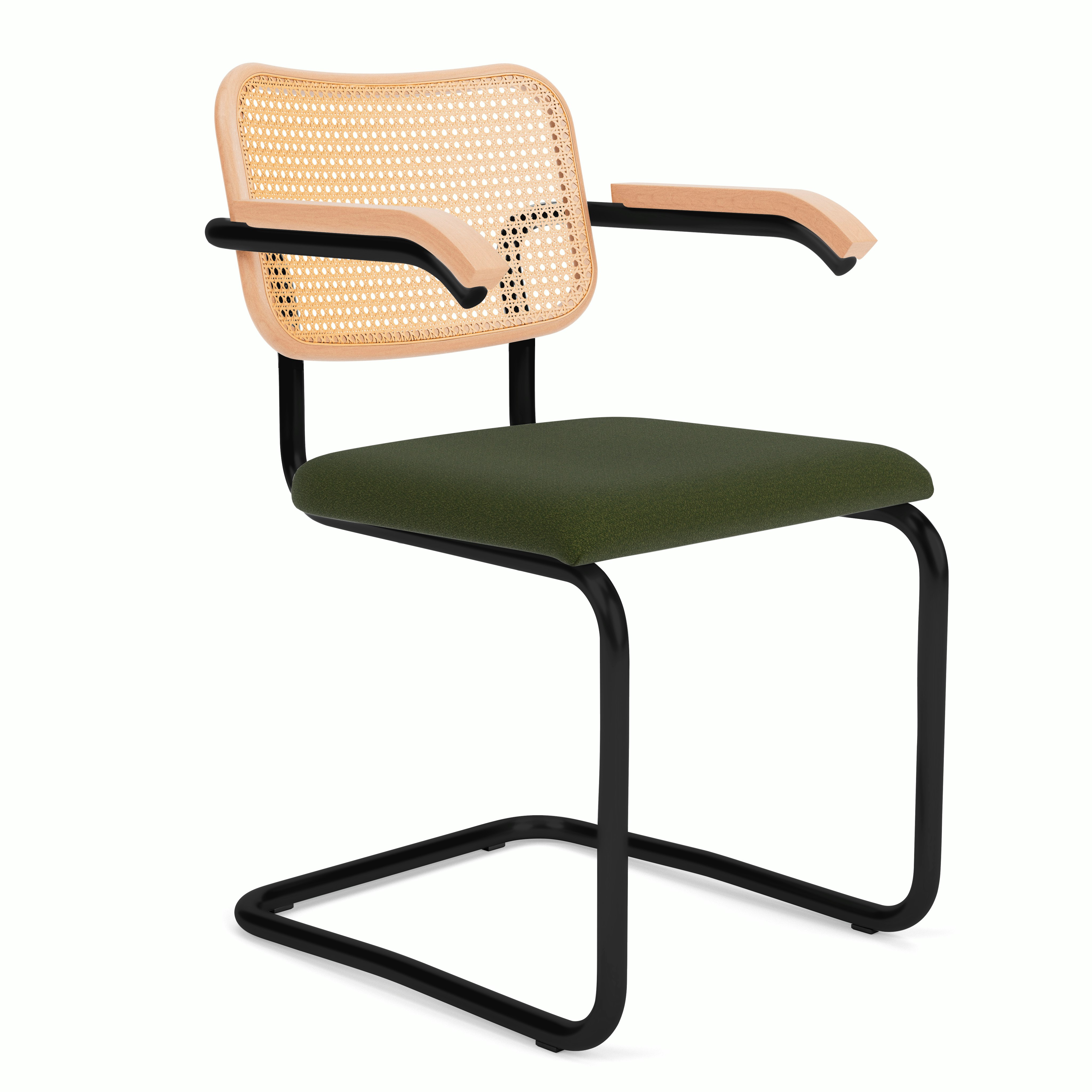 Cesca Upholstered Chair - Natural Beech,  Armchair,  Seat Pad,  Classic Boucle,  rover,  black frame