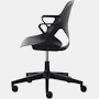 Side view of a Zeph chair with fixed arms in black.