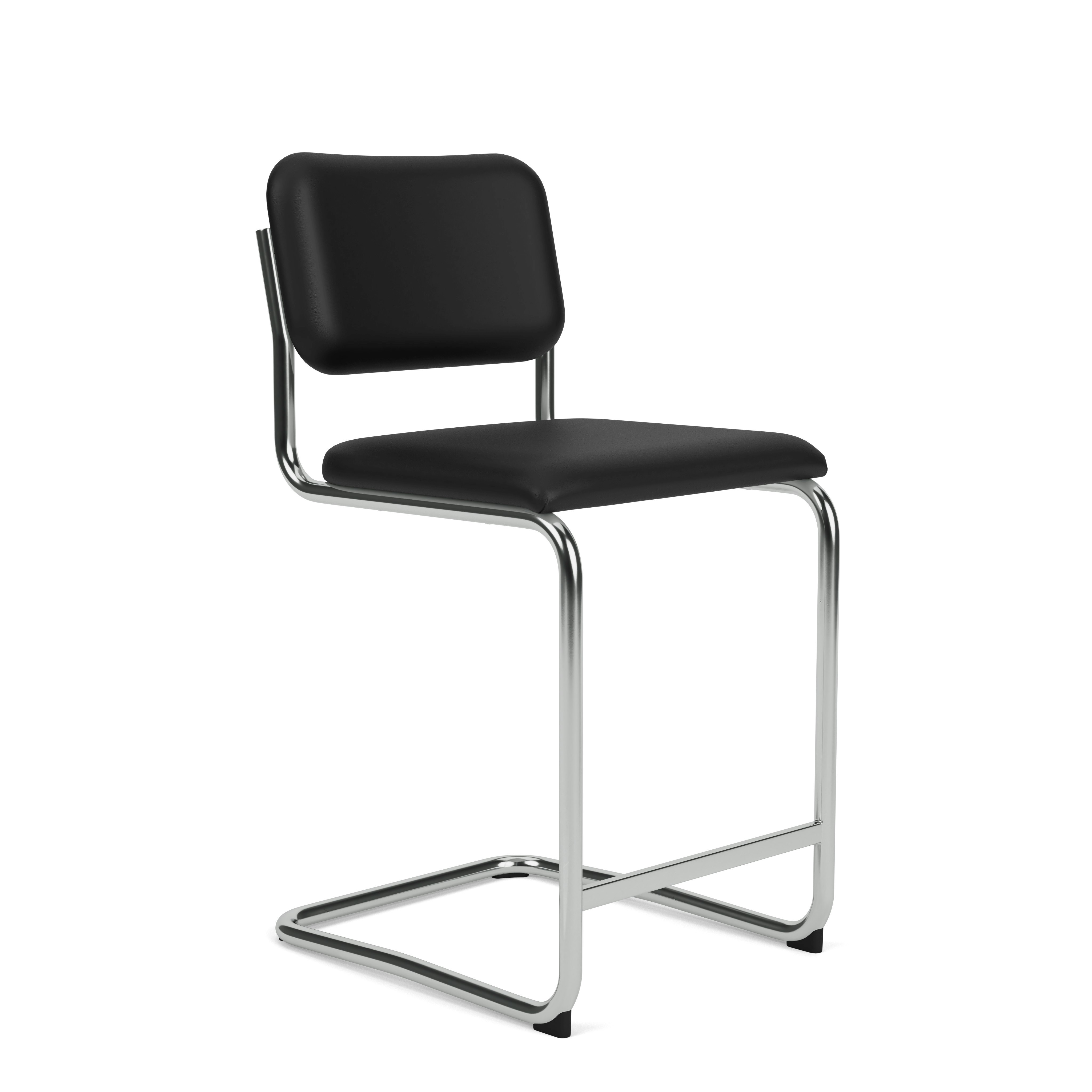 Cesca Stool Fully Upholstered, Volo Leather, Black, Counter