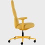 Side view of a high-back Asari chair by Herman Miller in yellow with height adjustable arms.