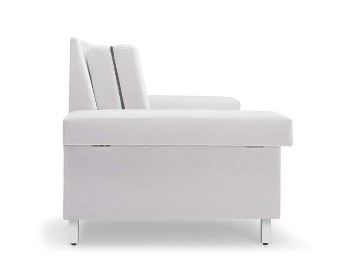 Nemschoff SleepOver Flop Sofa in white upholstery, viewed from the side.