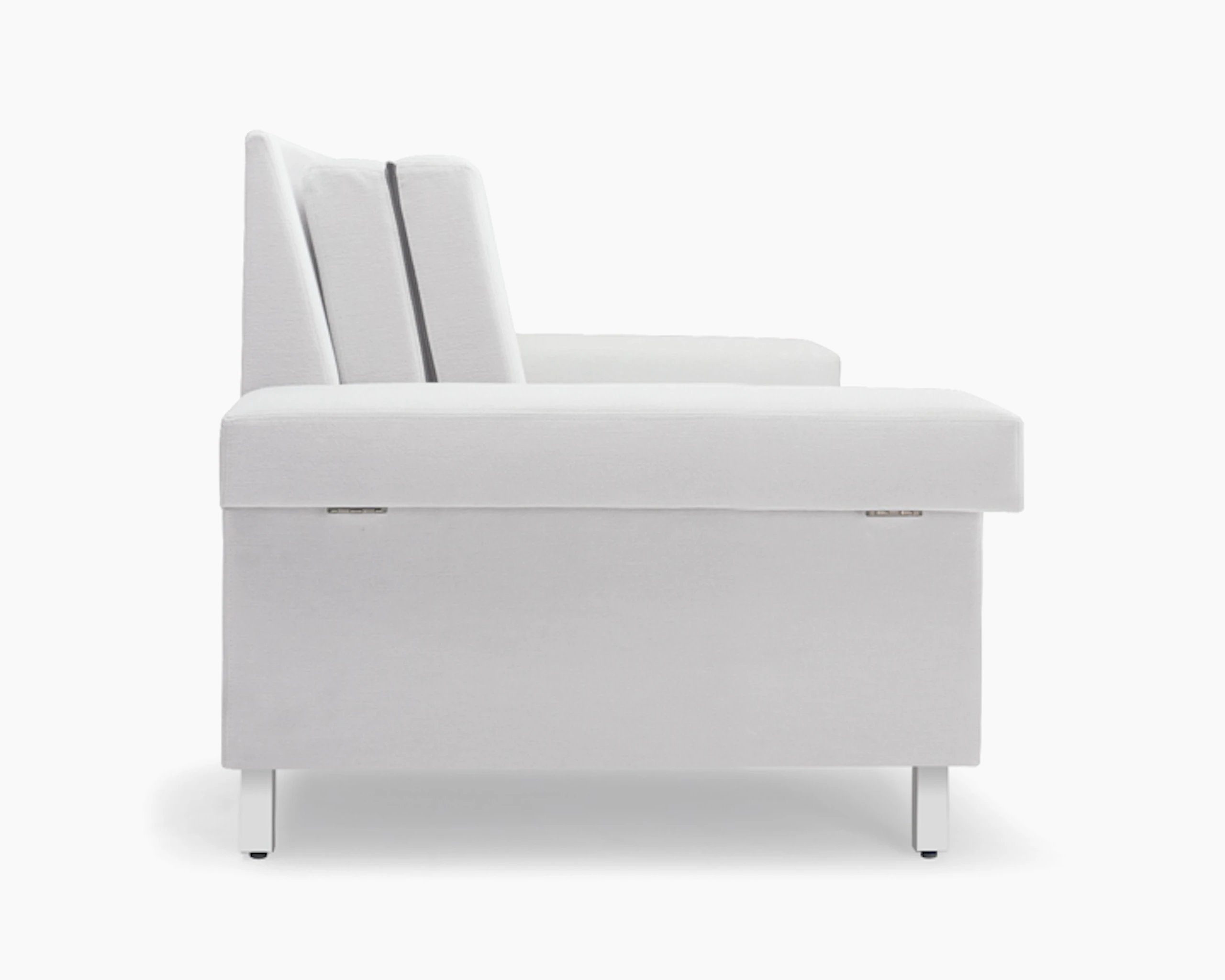 Nemschoff SleepOver Flop Sofa in white upholstery, viewed from the side.