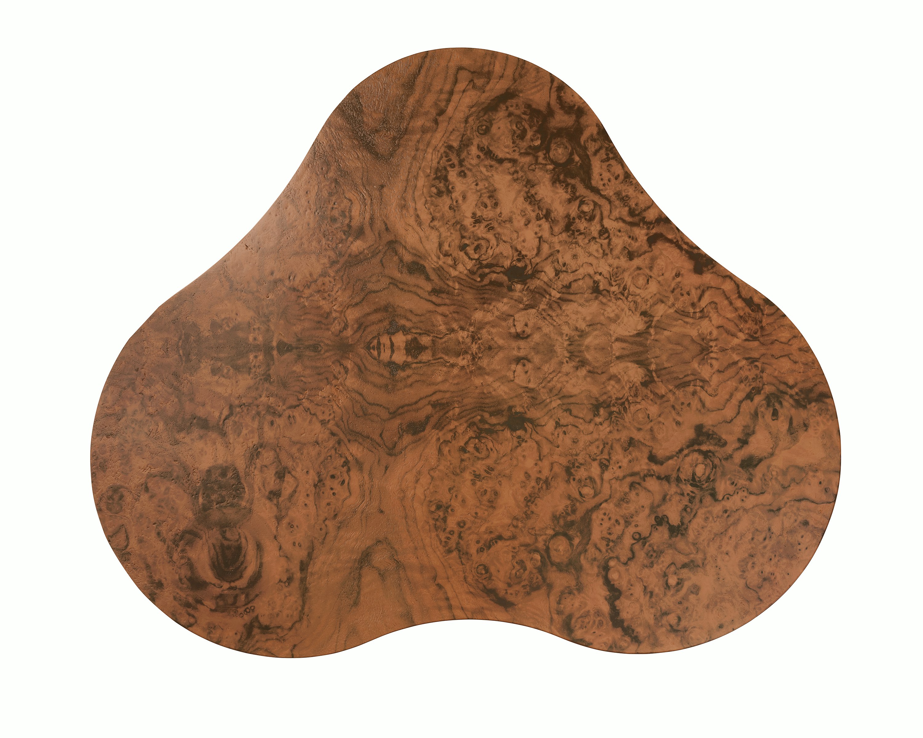 Rohde Paldao coffee table in walnut burl top view.