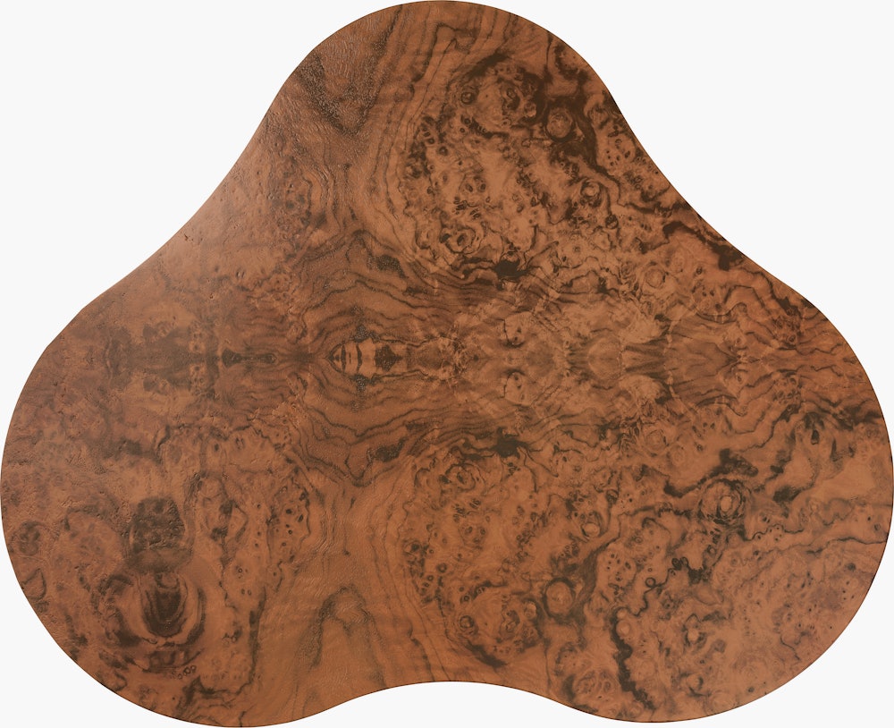 Rohde Paldao coffee table in walnut burl top view.