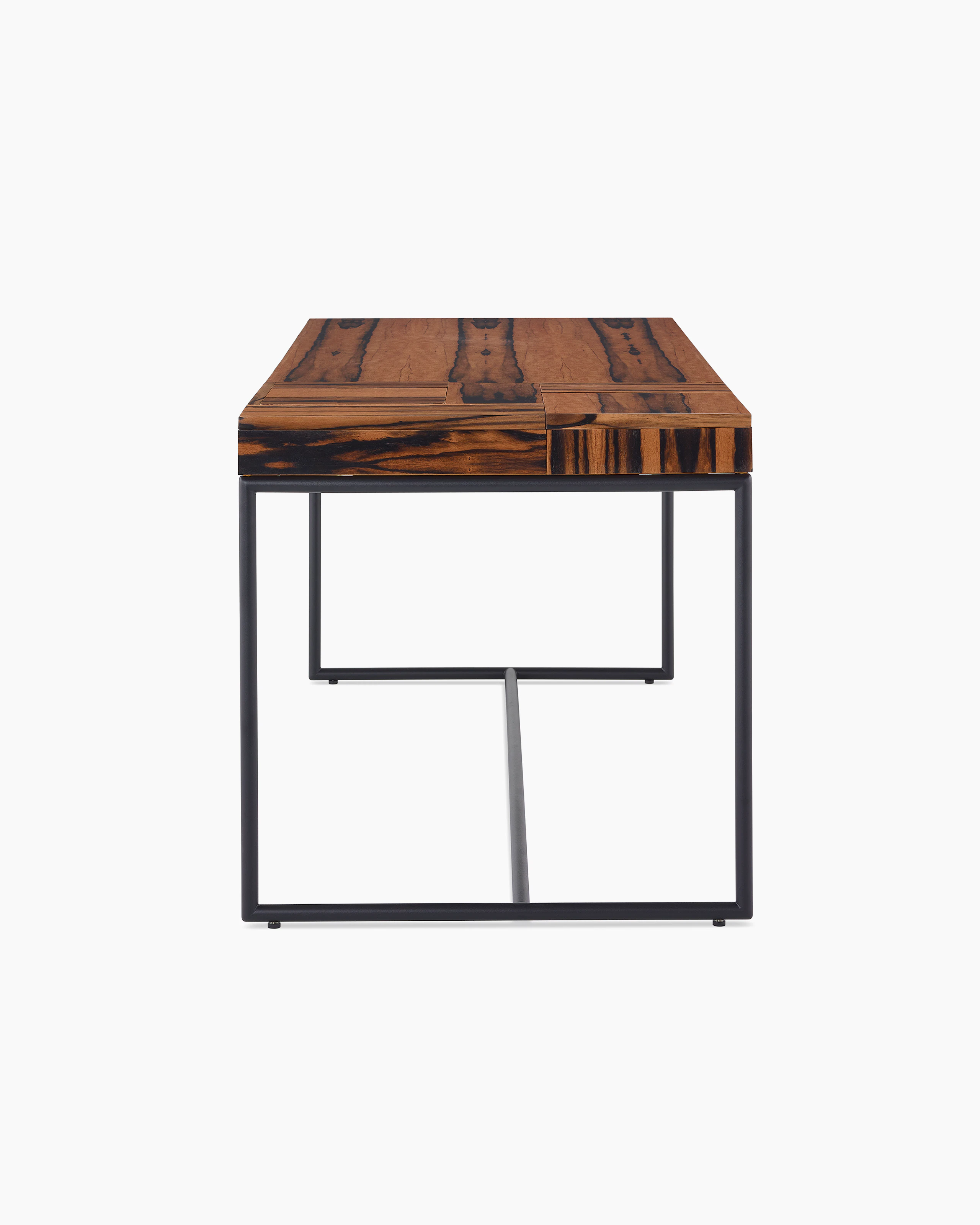 A Domino Desk with wood top and metal base.