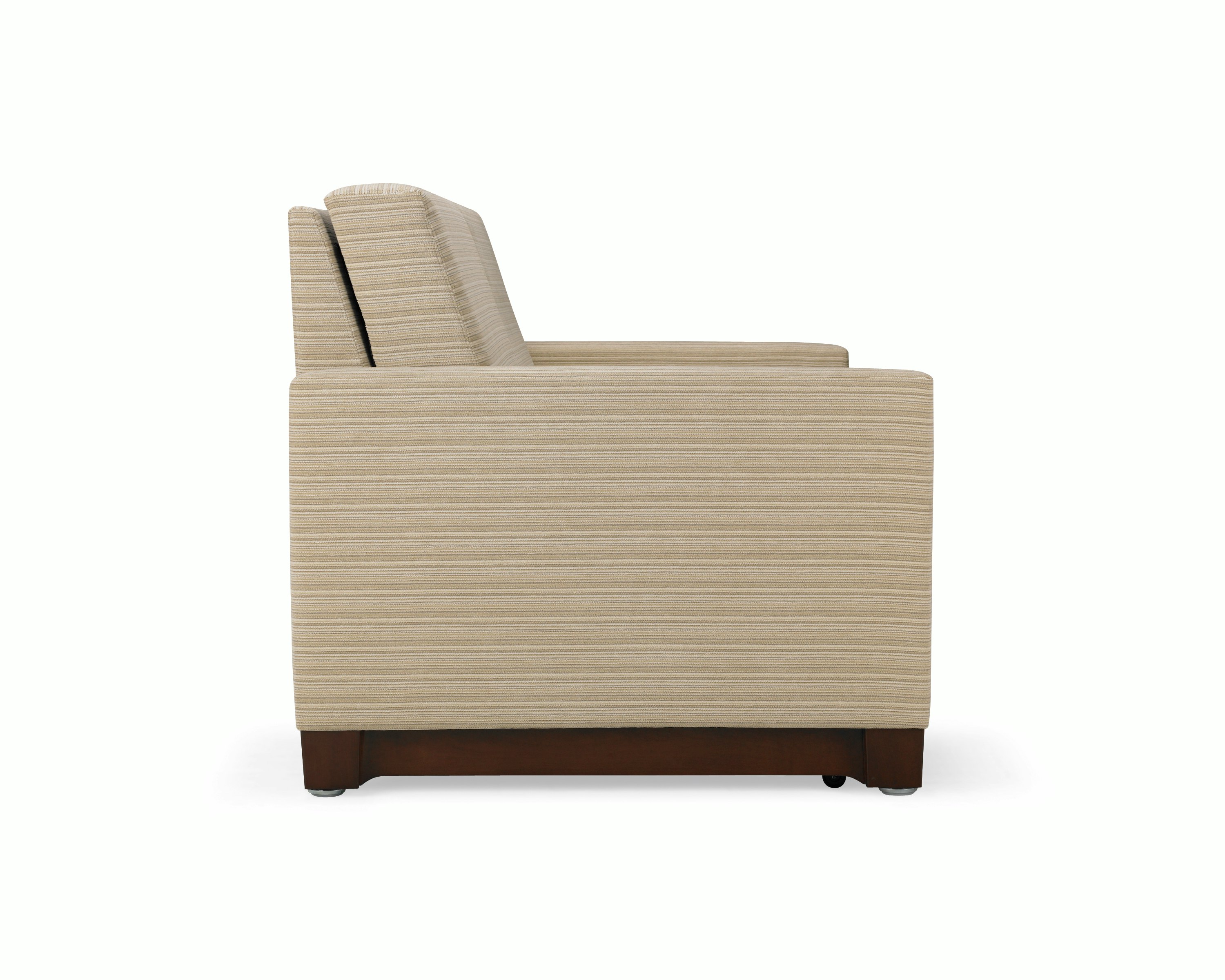 Nemschoff Beaumont Sleep Chair & Settee in tan upholstery, viewed from the side.