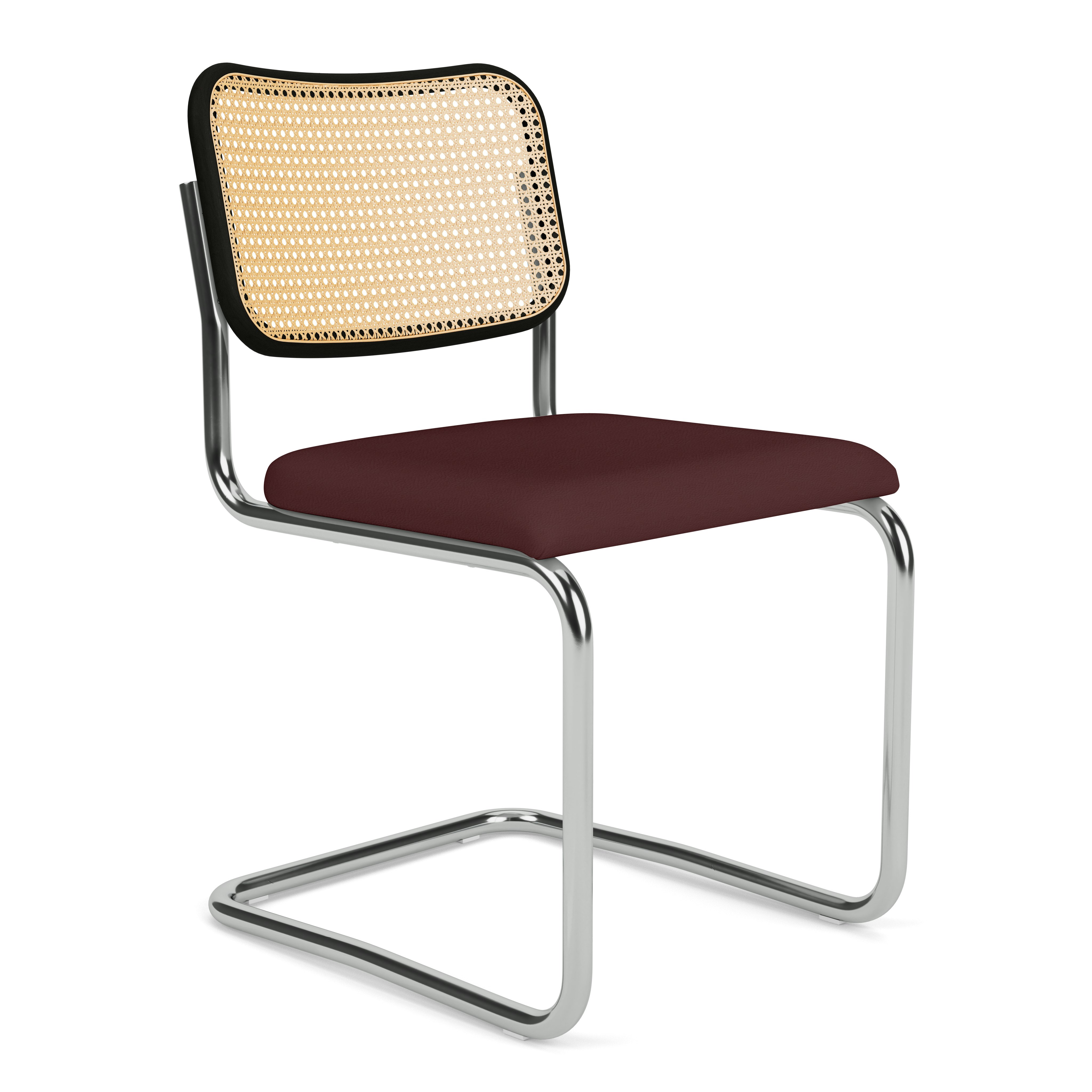 Cesca Side Chair - Caned with Ebonized Beech Back,  Upholstered Seat,  Acqua Leather,  Tiber