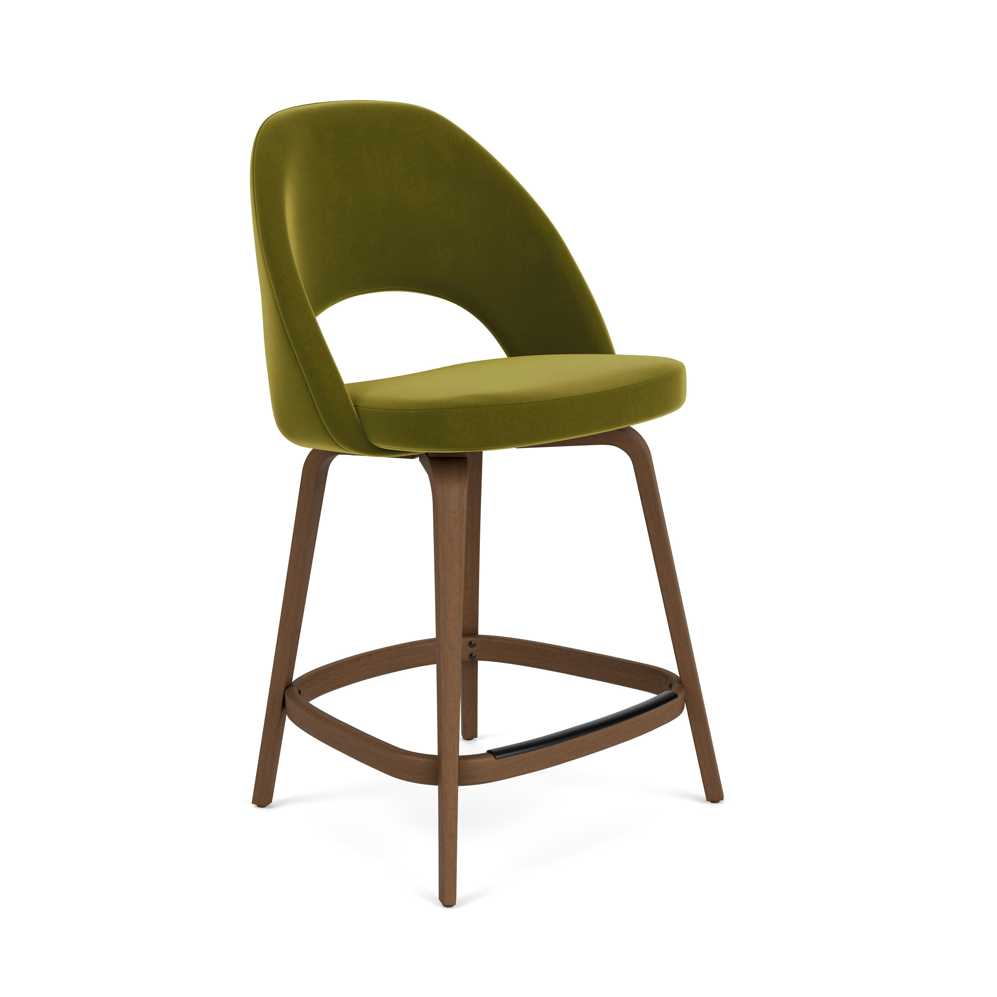 Saarinen Executive Stool - Counter Height, Knoll Velvet, Moss, Light Walnut