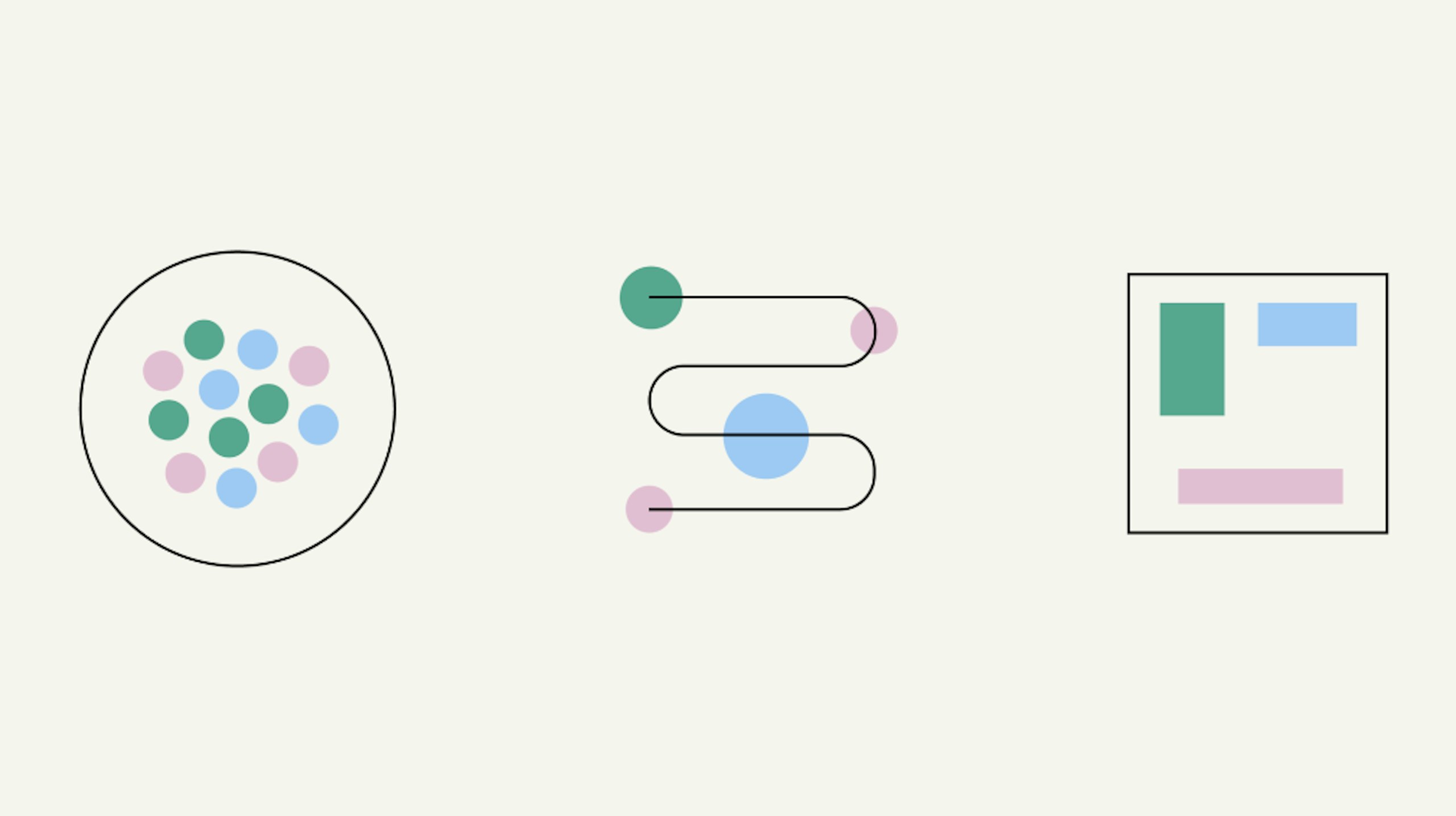 A series of blue, green, and pink illustrations representing the planning phase of planning for clinical practice