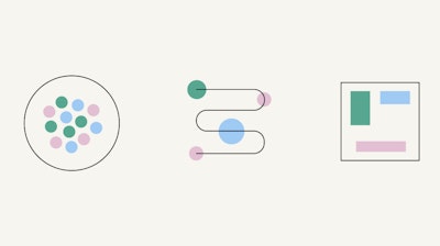 A series of blue, green, and pink illustrations representing the planning phase of planning for clinical practice