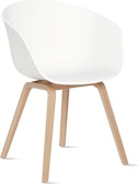 A front angle view of the About A Chair in white with Wood Base.
