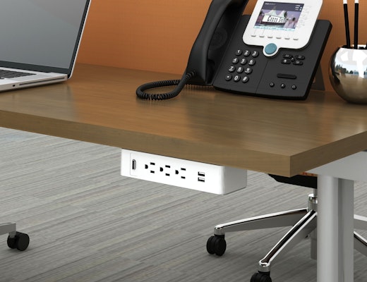 Table Undermount Electrical Outlet, 311, White Body/Silver Bracket Table Undermount Electrical Outlet, 311, White Body/Silver Bracket
