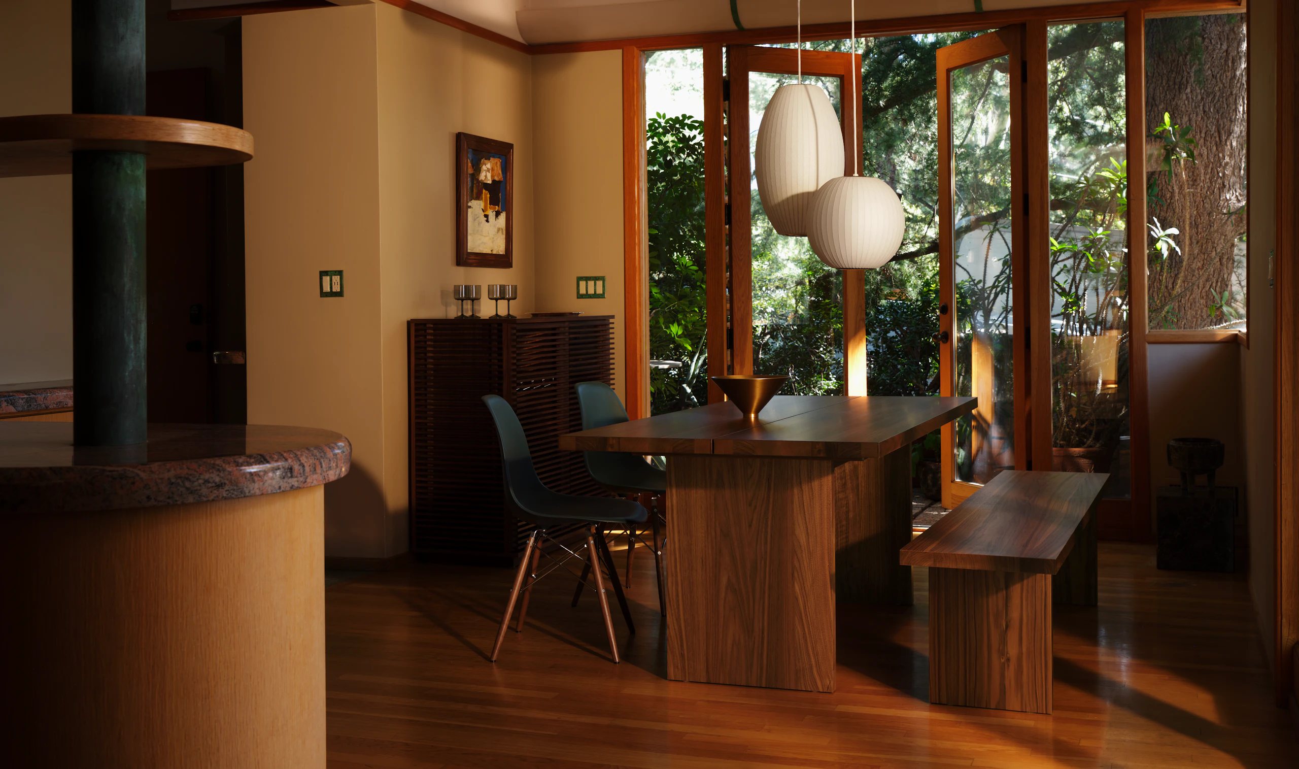 Eames Recycled Molded Plastic Side Chair with Gather Table and Bench