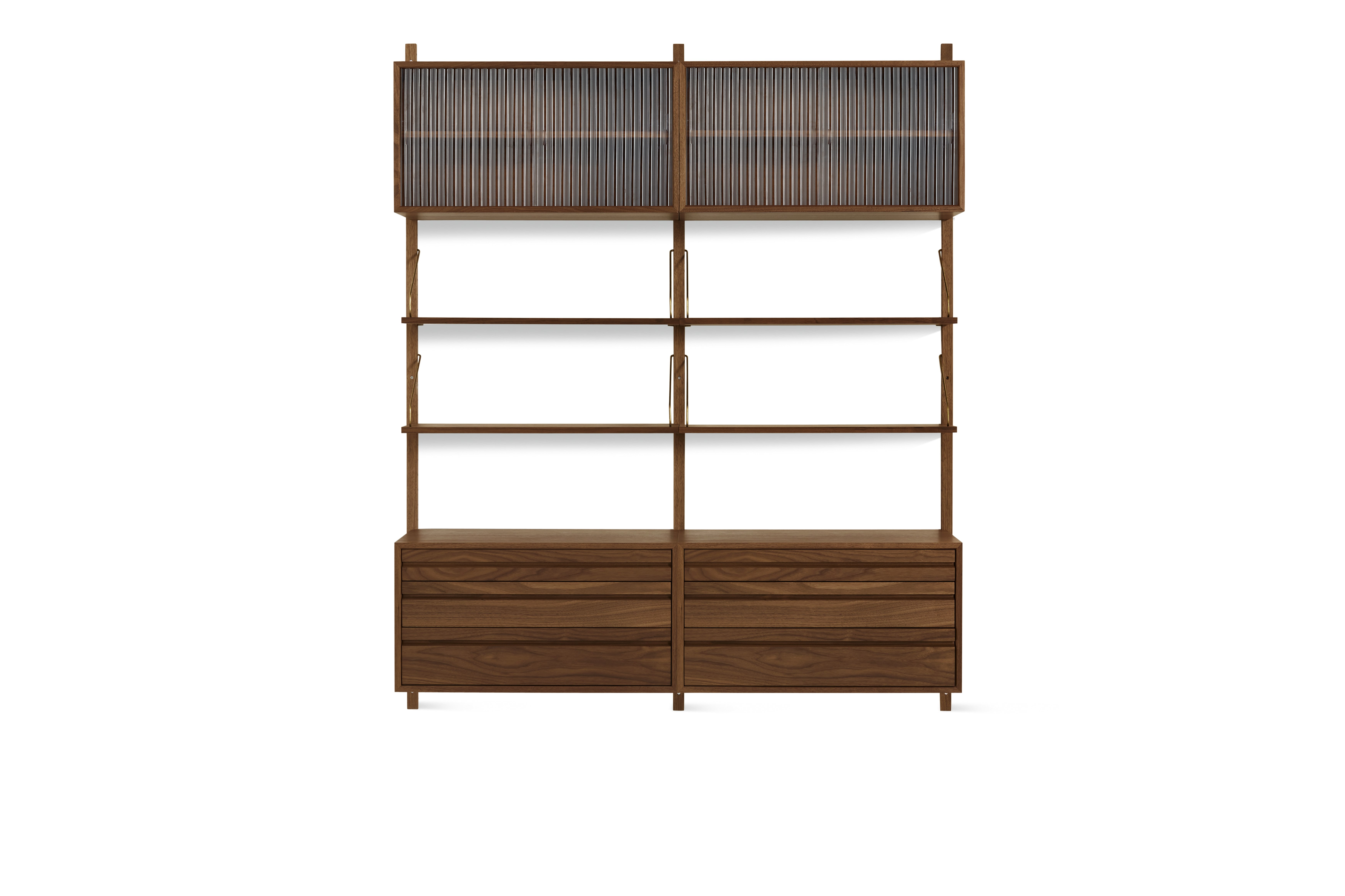 Royal System Shelving 2 Bay - Walnut,  4 Cabinets,  Mixed Cabinet B
