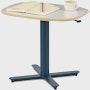 Small Passport Work Table with white surface, plywood edge and dark blue base shown on glides.